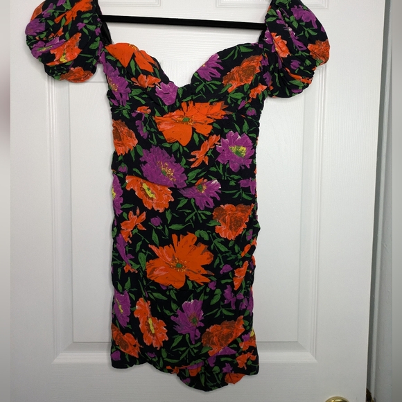Zara Vibrant Off the Shoulder Mini Dress Floral Size Medium - Picture 5 of 9